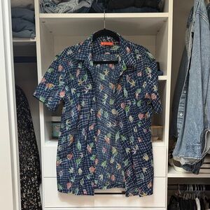 Tori Richard Blue Floral Grid Men's Polo Shirt